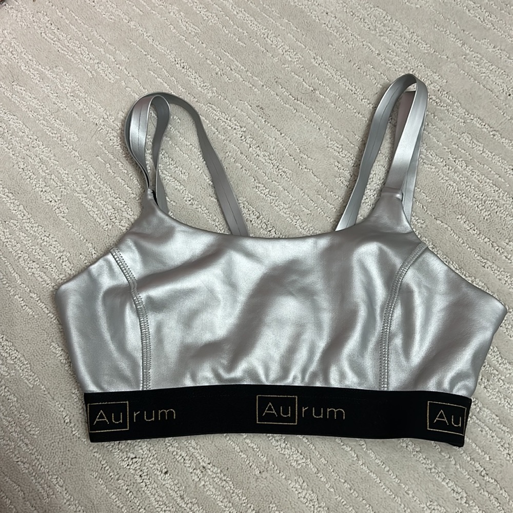 Aurum Activewear Bra Silver Sports Bra Strappy Back Signature Elastic Band XXS
